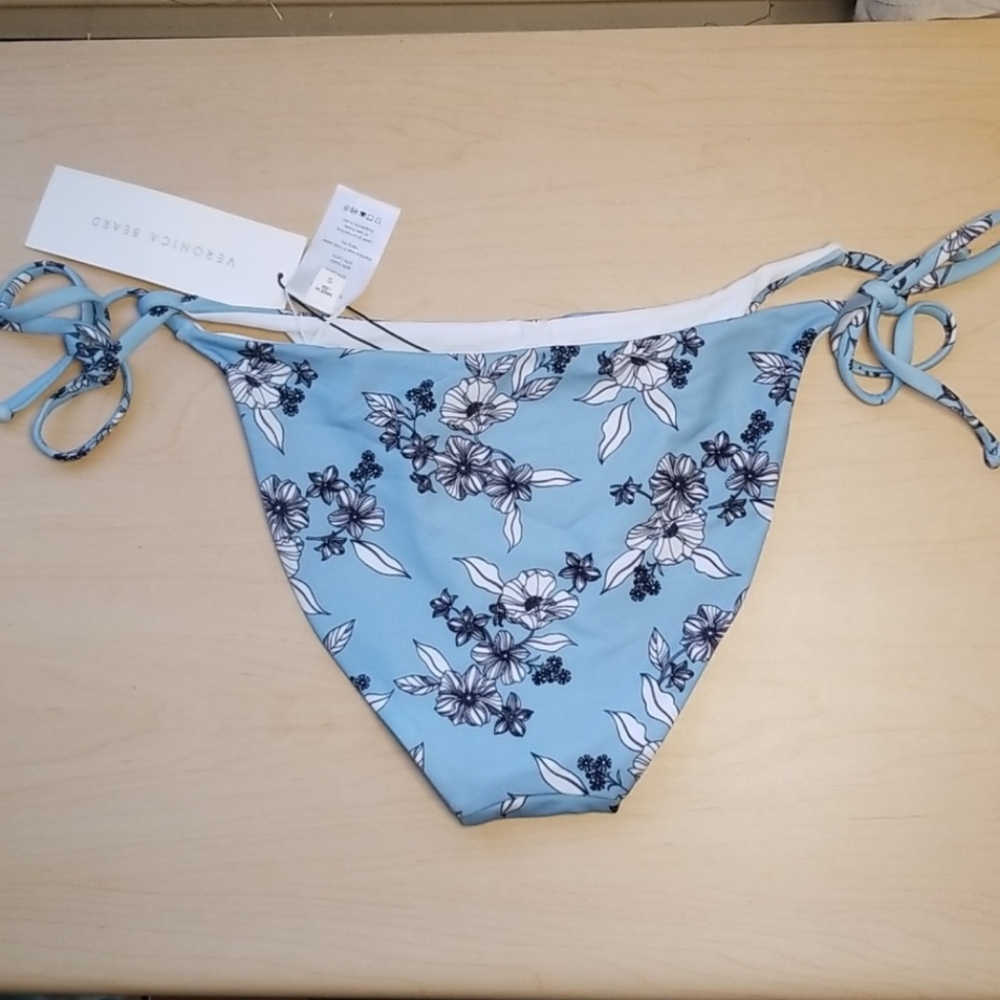 NWT Veronica Beard Gavitella floral blue bikini bottom string tie - Picture 2 of 7